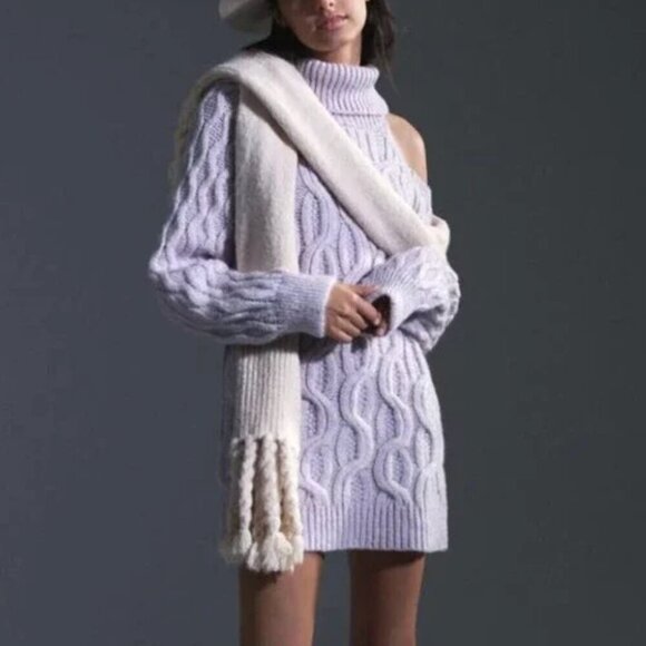 Pilcro Cable Knit Sweater Purple Cold Shoulder Turtleneck Chunky Medium - Picture 1 of 12